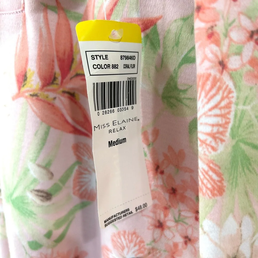 Miss Elaine Relax short sleeve zip Robe Medium pink floral pockets jersey NWT - Picture 11 of 12